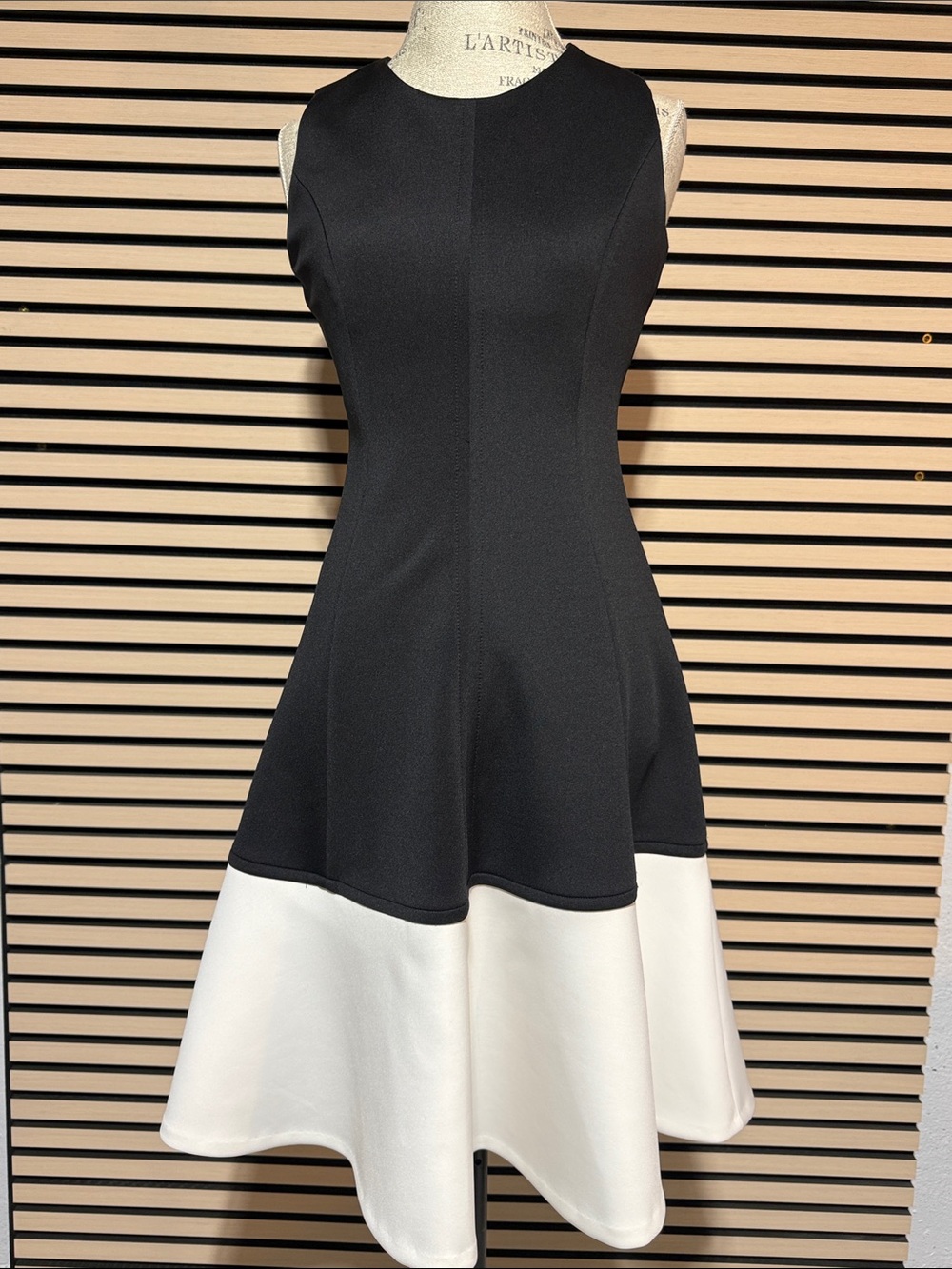 Calvin Klein Black and White Sleeveless Fit-and-Flare Midi Dress
